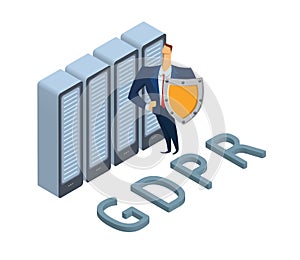 GDPR, RGPD, DSGVO concept illustration. General Data Protection Regulation. The protection of personal data. Server and photo