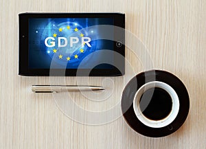 Gdpr text on tablet screen