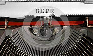 GDPR text written with black ink using the old typewriter