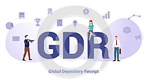 Gdr global depository receipt concept with big word or text and team people with modern flat style - vector