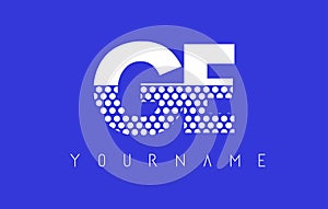 GE G E Dotted Letter Logo Design with Blue Background.