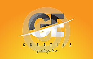 GE G E Letter Modern Logo Design with Yellow Background and Swoosh.