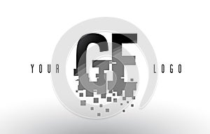 GE G E Pixel Letter Logo with Digital Shattered Black Squares