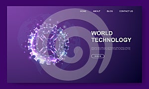 Gear 3d low poly website template. Technology design illustration concept. Polygonal Gear wheel symbol for landing page