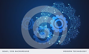 Gear abstract technology background blue - circuit board cog shape - High tech digital technology vector