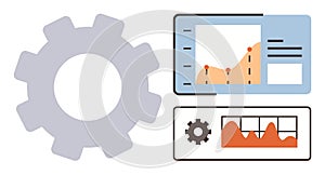 Gear with Analytics Dashboard Displaying Graphs and Charts for Data Management and Process Optimization