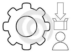 Gear, Arrow, Box, and User Icon Representing Workflow and Process Management