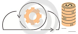 Cloud Process Automation and Revenue Growth Concept with Gear and Coin Stack