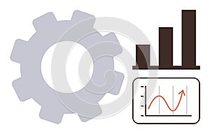 Gear with Bar Chart and Line Graph Representing Optimization and Performance Analysis