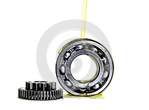 Gear and bearing industry in lubricant oiling white background