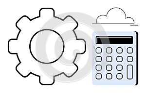 Gear, Calculator, and Cloud Representing Technology, Automation, and Cloud Computing Concepts