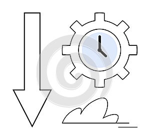 Gear Clock with Arrow and Cloud, Representing Time Management and Efficiency