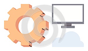 Gear, Cloud, and Monitor Representing Technology, Cloud Computing, and System Integration