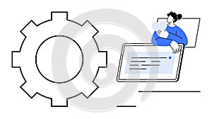 Gear and Cloud Data Connection with Person and Laptop Cloud Computing Concept