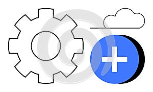 Gear, Cloud Symbol, and Plus Sign Technology, Cloud Computing, and Data Integration Concepts
