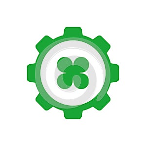 Gear and clover leaf logo combination, organic factory logo design, green industrial icon - Vector