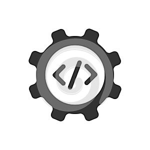 Gear and code icon. Develope software symbol. Sign java technology vector photo