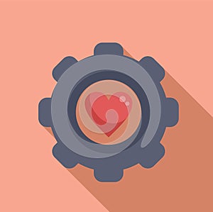Gear cog love heart icon flat vector. Machine industry