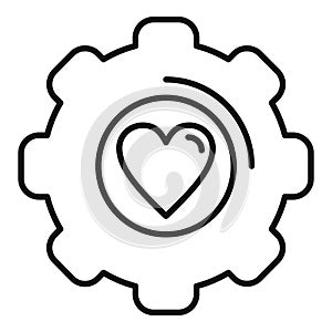 Gear cog love heart icon outline vector. Machine industry