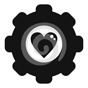 Gear cog love heart icon simple vector. Machine industry