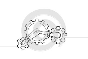 Gear and Cog One Continuous Line Abstract Vector Graphic Icon