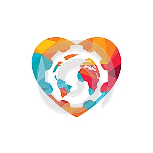 Gear global with heart shape vector logo design. Gear planet icon logo design element.