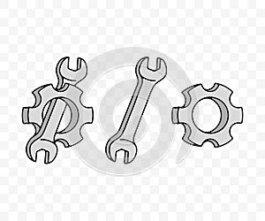 Gear, cogwheel, gear wheel, wrench and spanner, colored graphic design