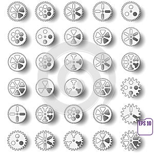 Gear collection machine gear on a white background: wheel cogwheel vector, set of gear wheels, collection of vector gear