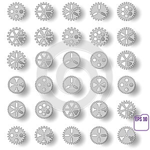 Gear collection machine gear on a white background: wheel cogwheel vector, set of gear wheels, collection of vector gear