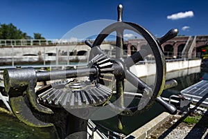 Gear for controlling the floodgate in the Villoresi canal, Ticino river, Italy