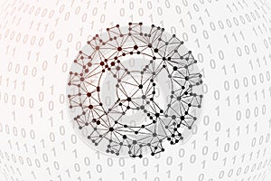 Gear 3d low poly symbol with binary code background. Technology design vector illustration. Gear wheel polygonal symbol