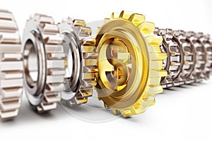 Gear dollar on a white background 3D illustration, 3D rendering