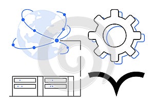 Global Network Integration with Gear, Earth, Servers, and Data Flow