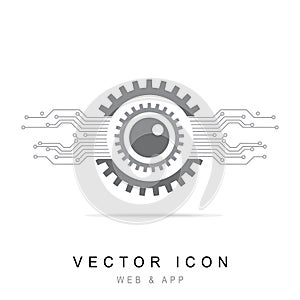 Gear with electronic circuit technology icon line Vector illustration