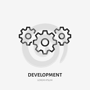 Gear flat line icon. Vector thin sign of cogwheel, workflow concept, business logo. Machine engine outline illustration