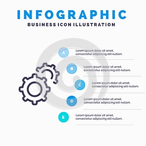 Gear, Gears, Setting Line icon with 5 steps presentation infographics Background