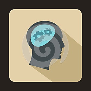 Gear in head icon, flat style