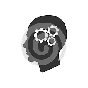 Gear in head icon isolated on white