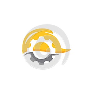 Gear Helmet Construction Logo Design. Building Repairs and Work Safety Vector Icon Graphic