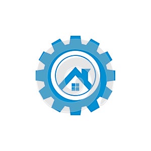 Gear House Logo Design Template. Abstract Vector Gear Home Icon. Stock Illustration.