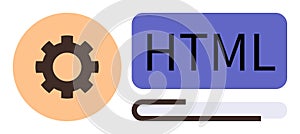 Gear and HTML Tag Icon Representing Web Development and Coding Concepts