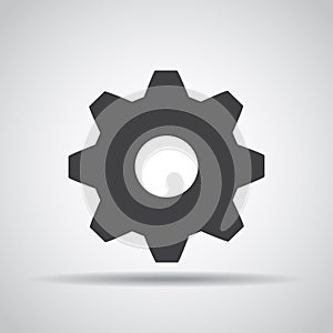 Gear icon with shadow on a gray background. Vector illustration