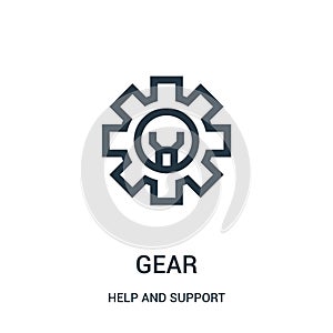 gear icon vector from help and support collection. Thin line gear outline icon vector illustration. Linear symbol for use on web