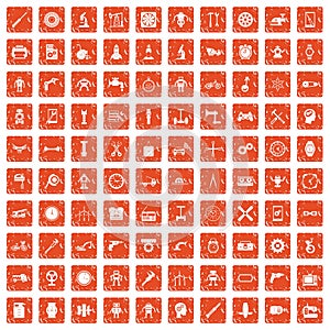 100 gear icons set grunge orange