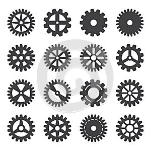 Gear icons set. Vector transmission cog wheels and gears isolated on white background