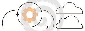 Cloud Computing Process with Gear Icon Symbolizing Automation and Data Synchronization