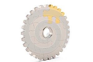 Gear of jigsaw puzzles 3d image isolated white background.3D ill