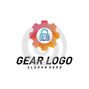 Gear with key logo Design Vector Template. Mechanic Security Icon Symbol. Colorful Icon