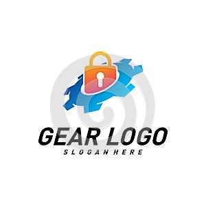 Gear with key logo Design Vector Template. Mechanic Security Icon Symbol. Colorful Icon