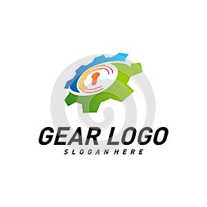 Gear with key logo Design Vector Template. Mechanic Security Icon Symbol. Colorful Icon